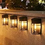 nipify Luz Solar Exterior Jardin, 4 Paquete Apliques Exteriores Solares, IP65 Aplique Pared Exterior Solar, Luces Solares Led Exterior Jardin para Valla Porche Pared Patio,Blanco Cálido