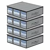 AiQInu Cajas Almacenaje Ropa, 4 Set Plegables Bajo Cama Bolsas para Guardar Ropa con Cremallera Ventana Transparente, Cama Organizador Armario para Ropa Mantas Edredones 60 x 45 x 15cm