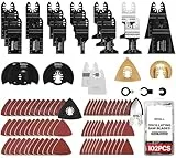 SHALL 102 cuchillas multiherramienta, kits de accesorios oscilantes para múltiples herramientas, cuchillas HCS y bimetálicas, almohadilla de lijado, raspador, estuche de almacenamiento incluido
