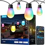 Govee Bombilla Inteligente para Exterior,15M LED RGBIC Blanco Cálido de Patio WiFi, Funcionan con Alexa, IP66 Resistente al Agua, 111 Modos de Escena, Regulable para Patio Trasero y Navidad
