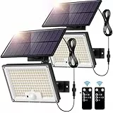 SIGRILL Focos Exterior Solares, 172LED Luz Solar Exterior con Sensor de Movimiento 3 Modos, IP65 Lampara Solar con Mando a Distancia, 6000K Luz Solar Exterior Jardin Garajes, 2 Paquete