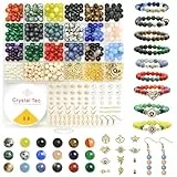 FEMBW Cuentas de Piedras Naturales para Hacer Pulseras, 670 Kit de Cuentas de Piedras con Accesorios y Colgantes, Preciosas Naturales 8mm Abalorios para DIY Manualidad, Pulseras, Collares
