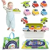 Coche Juguete para Bebé, 6 Piezas Empuje y Vaya Juguetes de Vehículos, Mini Tire hacia Atrás el Coche con Bolsas de Almacenamiento y Caja de Almacenamiento, Regalo de Camion para 3 4 5 Años Niño Niña