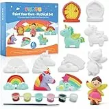 Funto Kit de pintura de unicornio, 13 piezas de arte y manualidades para niños, juguetes de bricolaje, regalo para niños y niñas a partir de 3 años, con 6 figuras, 6 macetas de pintura, 1 pincel