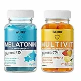 Weider PACK Melatonin + Multivit (60+80 gominolas). Pack Día & Noche para ayudar a enfrentar tu cotidiano. Combate el insomnio con 1mg melatonina por gominola + Aporta 9 Vitaminas y 13 Minerales.