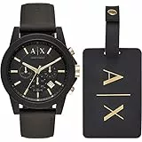 Armani Exchange Reloj Hombre, Movimiento cronógrafo, 45mm Caja de silicona negra con correa de silicona, AX7105, Marrón oscuro y negro