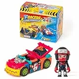 T-RACERS Serie FIRE&ICE – Coche de carrera y piloto sorpresa coleccionable, desmontable por partes y con piezas intercambiables