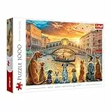 Trefl - Perros en Venecia - Rompecabezas de 1000 Piezas - Rompecabezas Que representa Perros Junto al Canal al Atardecer, para Adultos y niños a Partir de 14 años