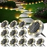 Peasur 12 Paquetes Luces Solares LED Exterior Jardin Suelo,8 LED Luz Solar Exterior Jardin, IP65 Impermeable Luces Solares para Patio, Camino, Césped, Blanco Cálido