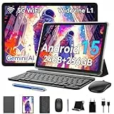 KINGRID T20 Android 15 Tablet con Teclado y Lápiz, 24GB+256GB/2TB Tablet 10 Pulgadas Octa-Core, 5000mAh/Widevine L1/Dobles Altavoces/WiFi 5/8MP+5MP/Face ID Tableta Grande