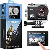 AKASO EK7000 Pro Cámara Deportiva 4K WiFi 20MP, Cámara Sumergible Acuática 40M Impermeable, Cámara de Acción EIS con Control Remoto Ángulo Ajustable Multi Accesorios para Buceo Ciclismo Surf