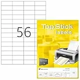 TopStick 8700 - Etiquetas autoadhesivas universales A4 muy pequeño (52,5 x 21,2 mm, papel) 100 hojas, 56 etiquetas por hoja, 5600 etiquetas, para impresoras inkjet y láser
