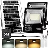 Aigostar - Foco solar exterior con mando a distancia,Cable de 5m.8000mAH,Batería de gran capacidad y gran panel solar.regulable 3000/4000/6500K. Uso interior/exterior IP66:jardín,patio,2 Piezas