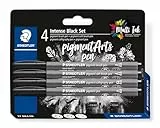 Staedtler Juego de pinceles de pigmento negro intenso, diferentes pinceles, pincel suave, caligrafía y puntas de revestimiento, color negro intenso, resistente al agua, 4 plumas en blíster, 37 BK4-99