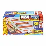 Hot Wheels Track Creator Pack de pistas deluxe Conjunto de pistas con coches de juguete, conjunto con dos vehículos metálicos a escala 1:64, 7,6m de pistas Speed Snap de diferentes longitudes, JDW42