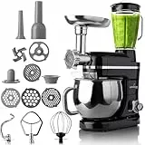 LEHMANN Robot De Cocina Multifuncion 3 en 1, Batidora Amasadora con Función Picadora De Carne y Batidora, 5.5L Bol, 1,5L Jarra, 6 Funciones de Regulación y Pulse, kit de Accesorios (Negro)