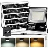 Aigostar - Foco solar exterior con mando a distancia，Cable de 5m.16000mAH，Batería de gran capacidad y gran panel solar.regulable 3000/4000/6500K. Uso interior/exterior IP66:jardín，patio，camino
