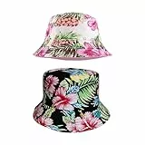 DHSBGWSX 2 sombreros de sol para mujer, sombreros de pesca para mujer, sombreros de verano de doble cara, sombreros de verano para mujer, sombreros de flores de algodón, rosa, negro, Talla única