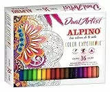 Alpino Color Experience 36 Rotuladores Dual Artist | Doble Punta: Punta Pincel y Punta Fina | para Mándalas y Lettering | Kit de Rotuladores