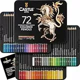 Castle Art Supplies Juego 72 Lápices Colores | Minas Blandas de Colores para Artistas Experimentados, Profesionales e Ilustradores | Protegidos y Organizados en un Estuche Metálico
