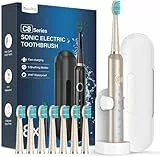 Cepillos de Dientes Electricos Sónico con 8 Cabezal - Cepillo Electrico Adultos con Estuche, 5 Modos y IPX7, Cepillos de Dientes Eléctricos Ultrasónicos para Mujer Hombres, Oro Esmerilado