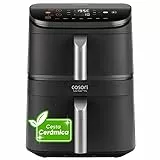 Cosori Turbo Tower Pro Freidora de Aire 10.8L 2630W, Revestimiento Cerámico y Doble Cesta, Tecnología Avanzada con Motor DC y Dual Blaze, Ahorro de Energía y Más Rápida, 7 Funciones, Ahorra de Espacio