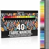 40 Rotulador Textil Permanente - Rotuladores para Tela No Tóxica y Indeleble, Rotulador Permanente con Punta Fina - Perfecto para Camisetas, Bolsas, Tote Bag y Otros Tejidos - Para Niños y Adultos