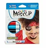 CARIOCA Mask Up Carnaval, Kit de Pintura Facial para Niños y Niñas, Barras de Maquillaje Ideal para Navidad, Halloween, Carnaval y Fiestas - 3 Colores y 2 Tutoriales - Dermatológicamente Testado