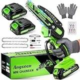 Mini Motosierra Bateria 4000mAh, 6 Pulgadas Motosierra Eléctrica Bateria con 2 Batería de Gran Capacidad y 2 Cadenas, Motosierra de Una Mano Portátil Inalámbrica para Árboles de Jardín