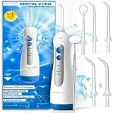 Irrigador dental portatil DENTAL V-PRO de 300 ml | irrigador bucal portatil USB-C Recargable para la limpieza dental | water flosser con 5 Boquillas + 1 espejo | Kit de limpieza bucal por agua presion