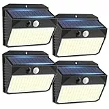 SIGRILL Luz Solar Exterior, 150LED Luces Solares Con Sensor De Movimiento, Focos Solares Exterior con 3 Modos, IP65 Impermeable Lamparas Exterior para Jardín, Garaje, Calle, Patio, Caminos (4 Paquete)