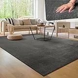 Paco Home Alfombra Moderna y Suave para Salón a Pelo Corto Lavable Fluffy Uni Efecto Piel Intemporal Elegante Antideslizante Fácil de Limpiar, tamaño:200x280 cm, Color:Antracita