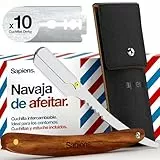 Sapiens Barbershop Navaja de Afeitar Hombre - Cuchilla de Afeitar con Mango de Madera para Barba con 20 Hojas de Afeitar Simples Derby y Funda Protectora - Navaja de Barbero