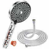YEAUPE PRO Alcachofa de ducha con Manguera 1,6M,Ducha Baño con Filtro, 6 Patrones de Rociado,Alta Presión,Antical,Mano Redonda Grande(130mm),Ahorro de Agua Cabezal de Ducha,Negro Blanco