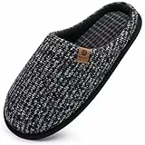 ONCAI Zapatillas de Estar en Casa Hombre Tejer Invierno Cálido Pantuflas Alta Densidad Espuma de Memoria Zapatos Con Antideslizante Suela Negro Tallas 43