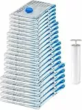 Amazon Basics Bolsas de almacenamiento comprimibles mediante vacío, incluye bomba de vacío manual, Cremallera, Múltiple, 20 Unidad (5 pequeñas, 5 medianas, 5 grandes y 5 Jumbo), Transparente