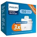 Philips Water Cartuchos de filtro de agua de repuesto Filtración Avanzada, pack de 3 filtros, compatible con Brita, reduce los MICROPLÁSTICOS, el CLORO, la CAL, los METALES PESADOS