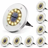 Solpex Luces Solares para Jardín 12 LEDs 8 Piezas, Luces de Jardín Blanco Cálido Acero Inoxidable Impermeable para Exteriores, Jardín, Patio, Césped, Pasarela