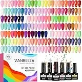 VANREESA 60 Piezas Esmaltes Semipermanentes para Uñas, 55 Colores Rose Jaune Orange Bleu Violet Esmaltes Semipermanente Colección Bonbons con Base Top Coat, Pintauñas Semipermanentes Nail Art Regalo