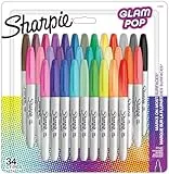Rotuladores permanentes Sharpie Glam Pop | Punta fina para detalles atrevidos | Colores surtidos | 34 rotuladores