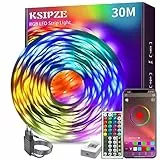 KSIPZE Luces Led Habitacion 30 Metros, Tira Led RGB Control de IR Remoto y Bluethooth App, luz led adhesiva Sincronización de Música, Modo Temporización, para Habitación, Dormitorio, Sala de Juegos