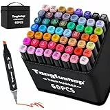 Tongfushop Rotulador de 60 Colores, Rotuladores Alcohol Doble Punta, 2S Secado Rápido Permanent Marcadores Base Alcohol con Bolsa de Almacenamiento y Espaciador para Niños, Adultos Cómics, Colorear