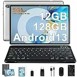 FACETEL Tablet 10 Pulgadas Android 13 Tablet Octa-Core 2.0 GHz, 12GB RAM + 128GB ROM (1TB TF), 5G WiFi, Bluetooth 5.0, 5MP+8MP, HD IPS, Facciale ID, Widevine L1, Tablet con Teclado y Raton - Plateado