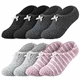 Utensilsto 4 pares de calcetines mullidos para mujer y hombre, para invierno, antideslizantes, suaves, mullidos, térmicos, con vetas antideslizantes para el suelo de la casa (EU 35-40), multicolor,