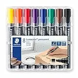 Staedtler Lumocolor 350 WP8. Rotuladores permanentes con punta biselada. Estuche con 8 marcadores de colores variados.