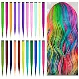 AOMIG Extensiones de Clip de Pelo Colores, 22pcs Extensiones Colores Niña Reutilizable en 22 Colores, Mechas Pelo Niña Colores de 22 Pulgadas, Extensiones de Pelo para Mujer Niñas Festival Cosplay