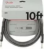 Fender Cable Serie Profesional, 10ft, 22 AWG, Blindaje en Espiral, Conectores Niquelados, Sonido Puro Sin Pérdidas, Tweed Gris