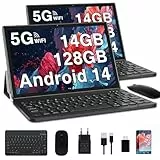GOODTEL Tablet 10 Pulgadas 14GB RAM+128GB ROM (1TB TF), Android 13 Octa-Core, 5G + 2.4G WiFi, Bluetooth 5.0, GMS Certified, GPS, 6000mAh, 8MP+5MP, Tablet PC con con Funda, Teclado y Ratón, Negro