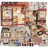 Funto Scrapbooking Kit (155 PCS), Serie Warm Mail - Brownie de Cacao, Perfecto para Materiales de Scrapbooking Bullet, Planner DIY Arts Craft Collage
