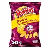 Ruffles Jamón, Patatas Fritas con sabor a jamón, Producto de Aperitivo, bolsa familiar, 243 gr